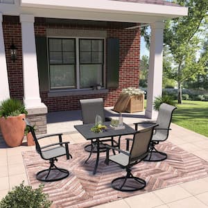 5-Piece Gray Iron Removable Teslin Swivel Chair and Table Outdoor Dining Set