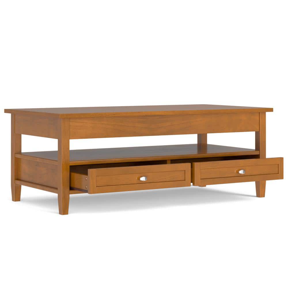 Light Golden Brown Solid Wood Lift-Top Coffee Table with Storage