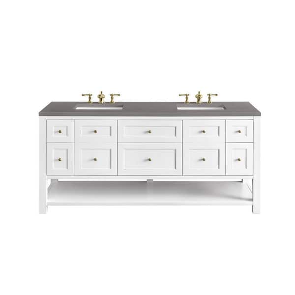 James Martin Vanities Breckenridge 72.0 in. W x 23.5 in. D x 34.2 in. H Bathroom Vanity in Bright White with Grey Expo Quartz Top