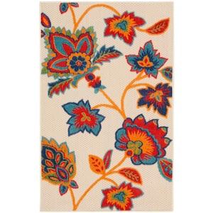 Aloha Multicolor 3 ft. x 4 ft. Floral Vine Botanical Contemporary Indoor/Outdoor Area Rug