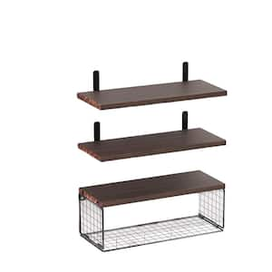 15.7 in. W x 0.6 in. H x 5.9 in. D Wood Rectangular Shelf in Brown 2-in. 1 Floating Shelves with Storage Basket