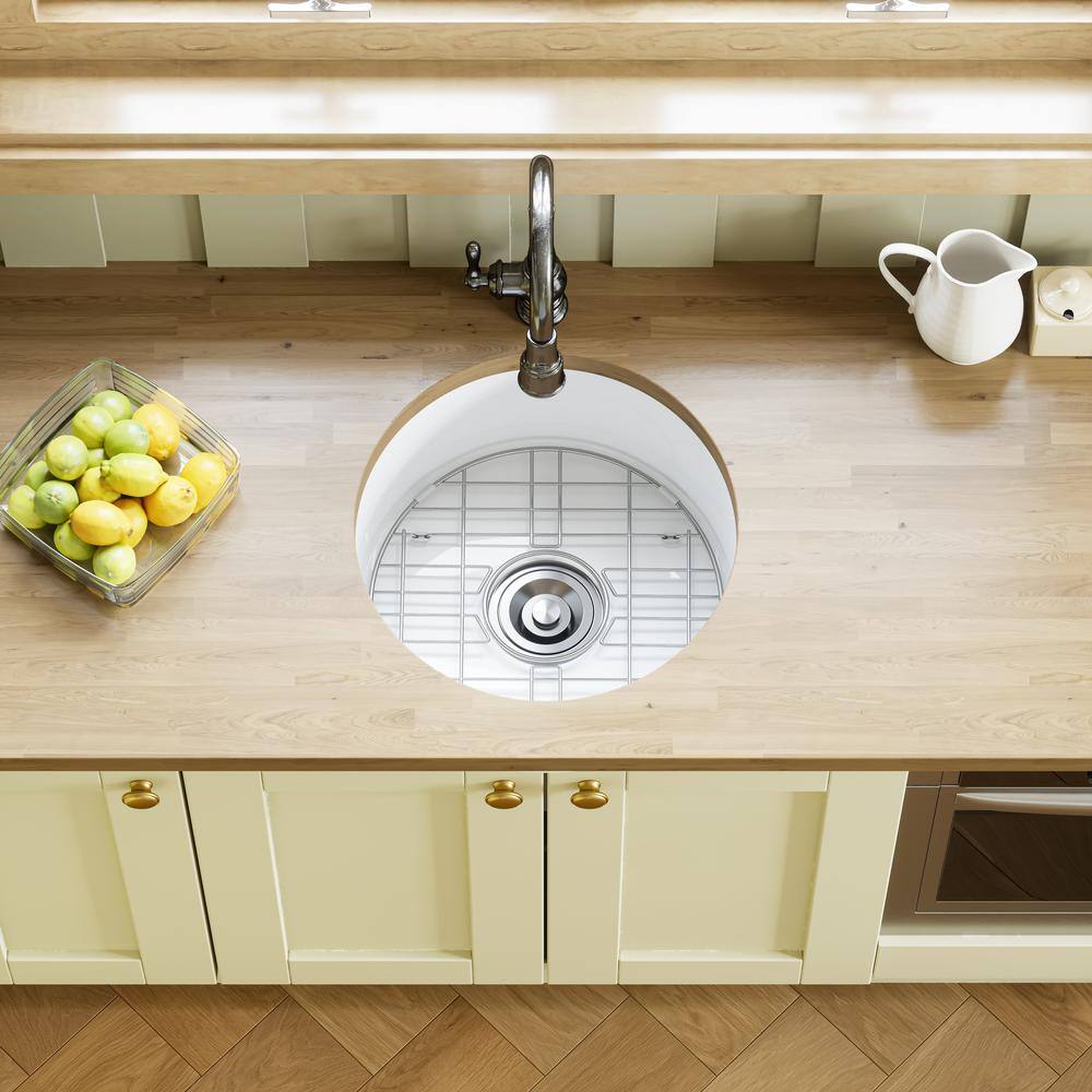 18 Inch White Fireclay Round Drop-In Farmhouse Sink