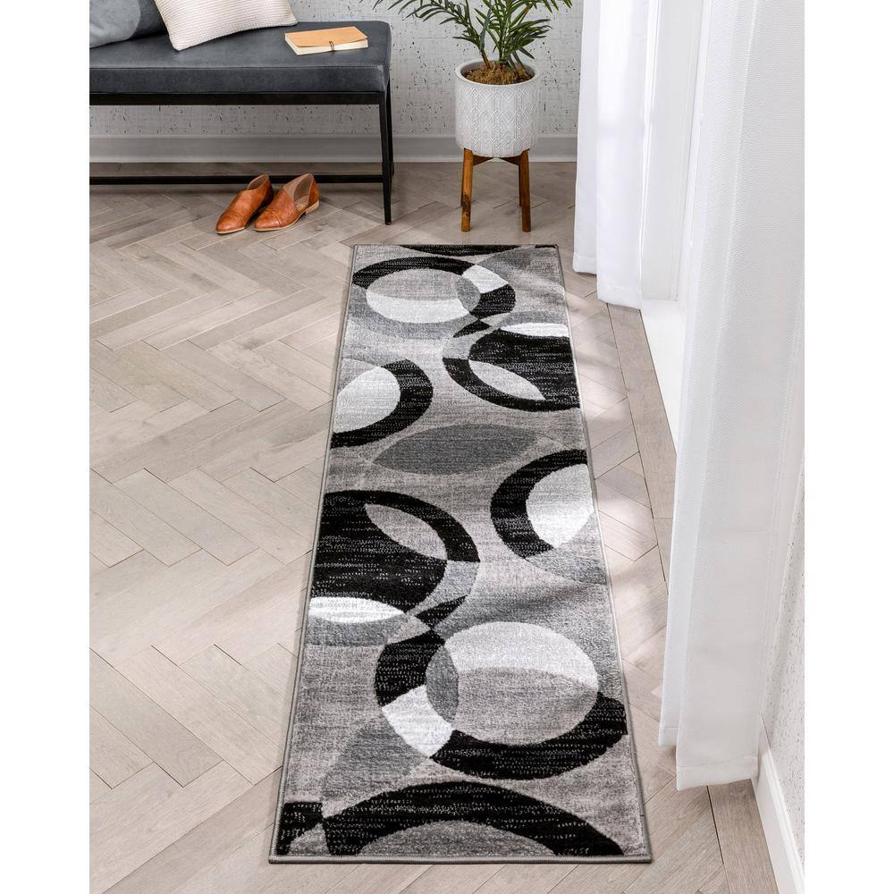 Gray Geometric Flat Woven Runner Rug with Jute Backing