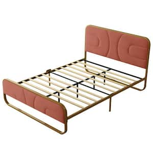 Orange Frame Full Size Soft Velvet Platform Bed with 10 in. Under Bed Storage Supported by Metal and Wooden Slats