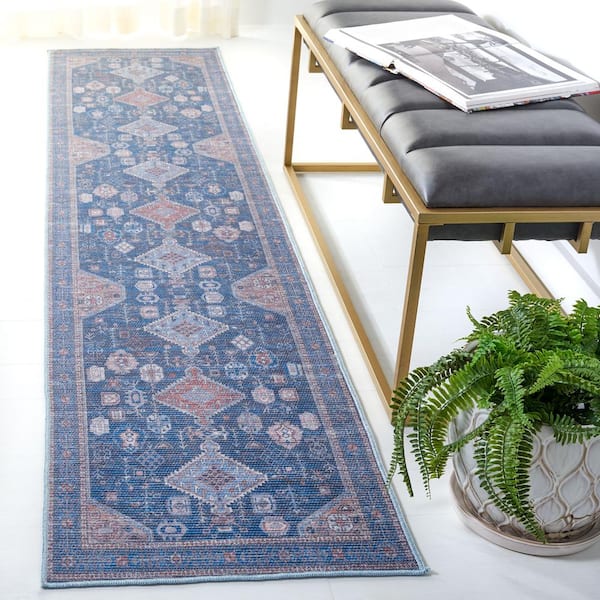 Serapi Blue/Ivory 2 ft. x 9 ft. Machine Washable Floral Bohemian Runner Rug
