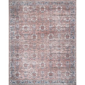 Marilyn Blue 7 ft. x 9 ft. Machine Washable Distressed Persian Border Indoor Area Rug