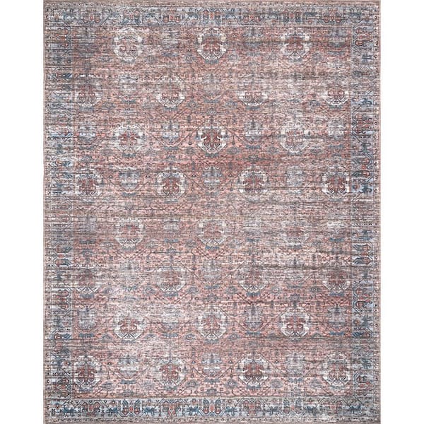 nuLOOM Marilyn Blue 7 ft. x 9 ft. Machine Washable Distressed Persian Border Indoor Area Rug