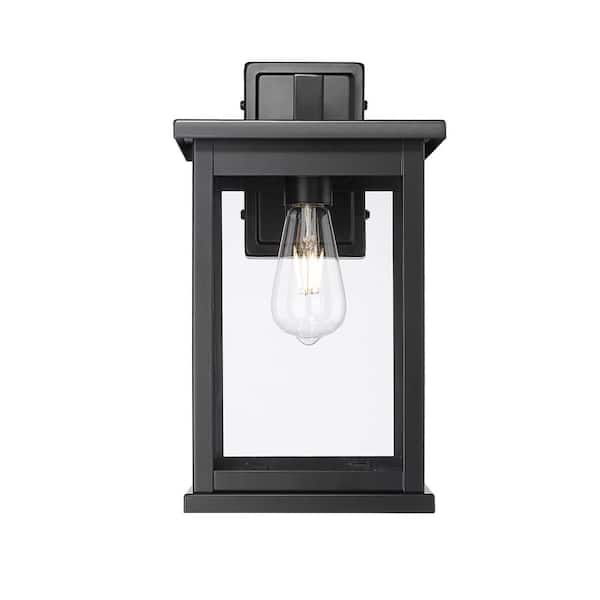 Millennium Lighting Bowton II 15.375 in. 1-Light Powder Coated Black Outdoor Hardwired Lantern Wall Sconce with Clear Glass