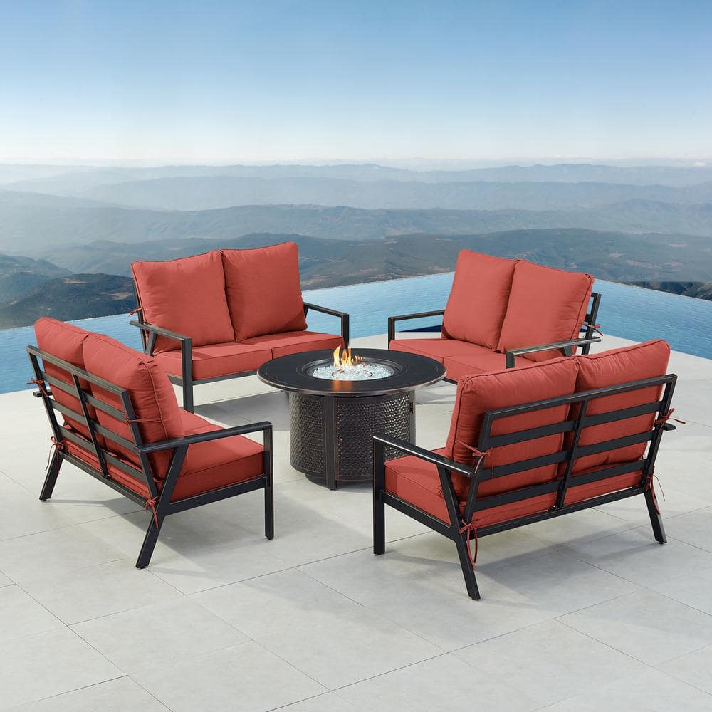 Black 5-Piece Aluminum Patio Fire Pit Set with Red Cushions price history on PriceWatchPro