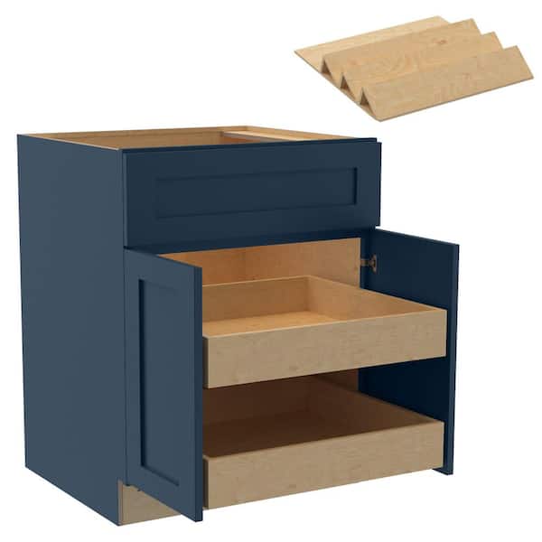 Home Decorators Collection Newport 27 in. W x 24 in. D x 34.5 in. H Assembled Plywood Base Kitchen Cabinet in Mythic Blue with 2ROT Spice Soft Cls