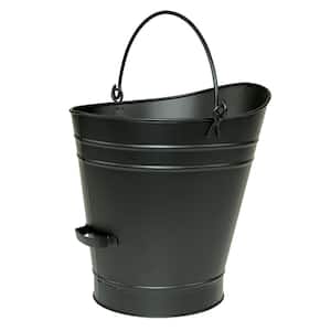 18 in. Tall Black Traditional Galvanized Steel Round Large Pellet Bucket with Handles