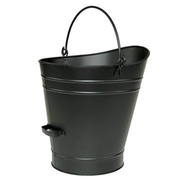ACHLA DESIGNS 18 in. Tall Black Traditional Galvanized Steel Round Large Pellet Bucket with Handles