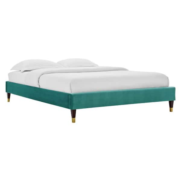 MODWAY Harlow Teal Green Velvet Full Performance Platform Bed Frame