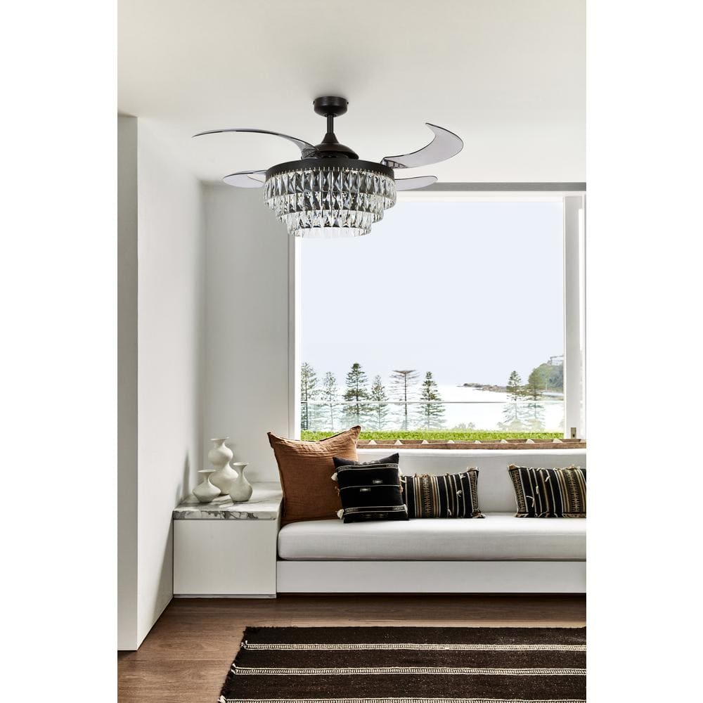 Antique Black 48" Ceiling Fan with Retractable Smoke Blades and LED Light