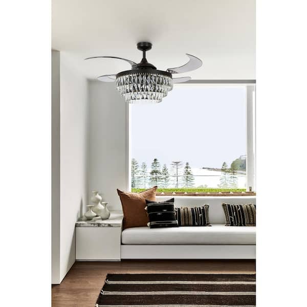 Veil 48-in. Integrated LED Indoor Antique Black With Smoke Blade Ceiling Fan with Light and Remote Control