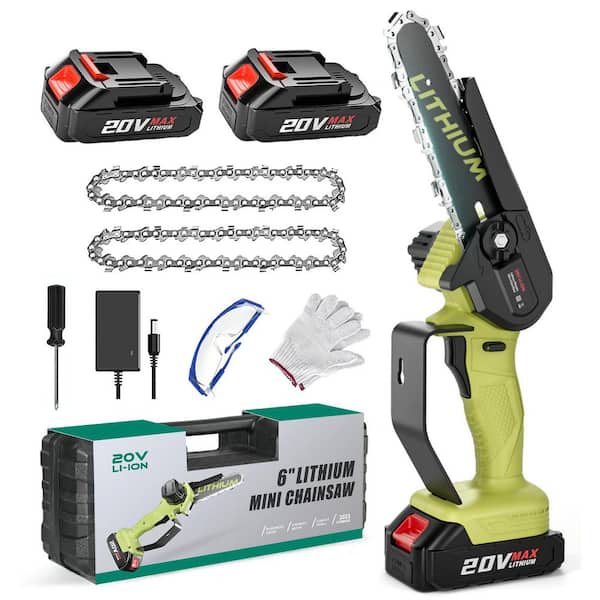 6 in. Garden Mini Chainsaw with 2 Battery Margin Trowel Saws Cordless Handheld Portable Small Chainsaw for Wood Cutting