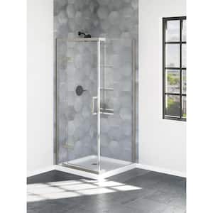 Industrial 36 in. W x 76 in. H Square Pivot Frameless Corner Shower Enclosure in Stainless with Clear Glass