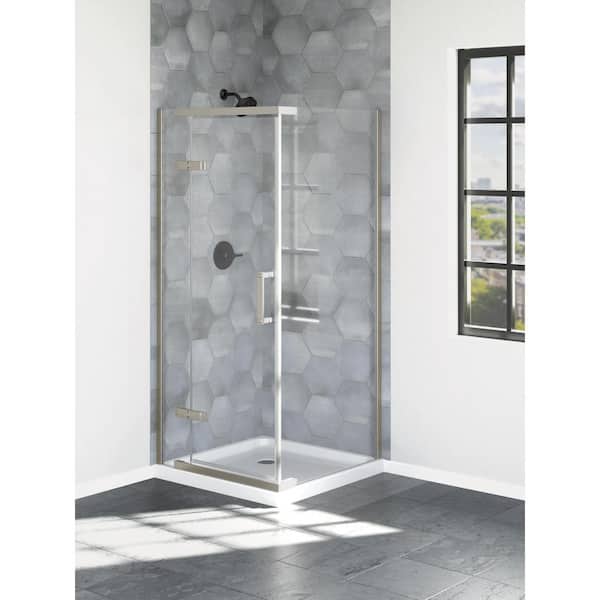 Delta Industrial 36 in. W x 76 in. H Square Pivot Frameless Corner Shower Enclosure in Stainless with Clear Glass