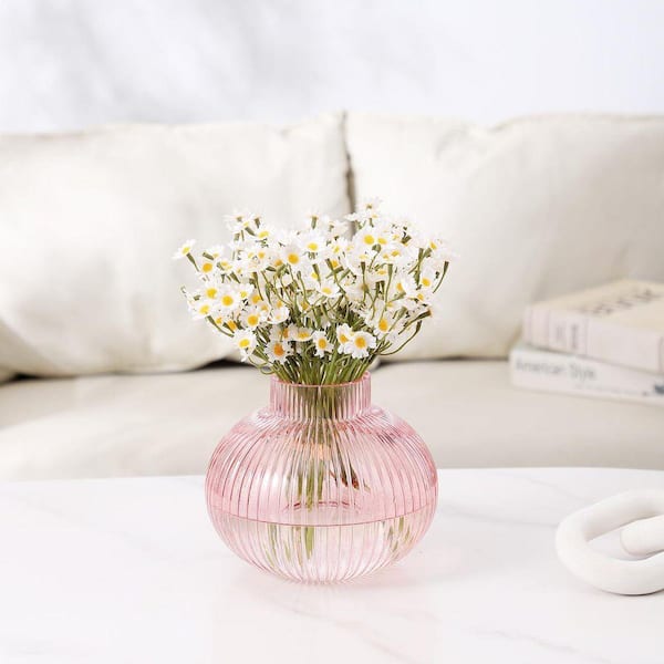 6.1 in. Pink Glass Round Decorative Vase YA166