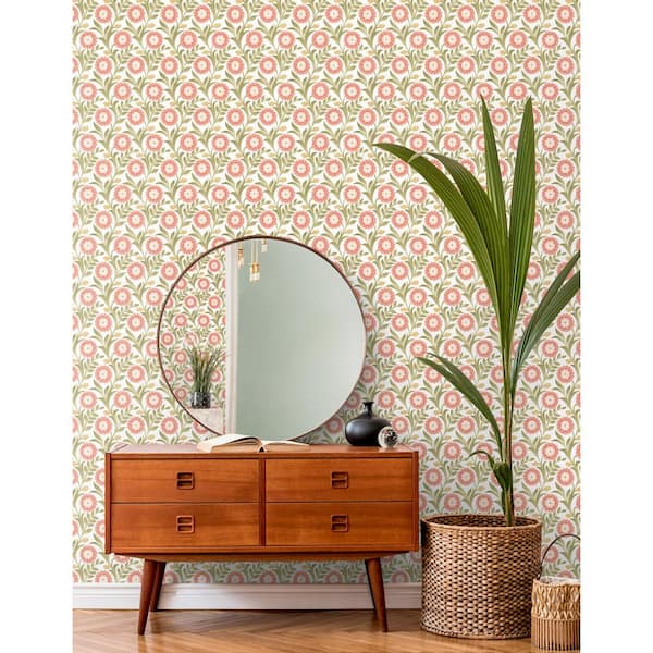 Lillian Pink Floral Vine Peel and Stick Wallpaper