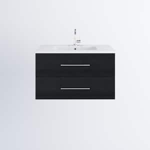 Napa 36 in. W x 20 in. D Single Sink Bathroom Vanity Wall Mounted in Black Ash with Acrylic Integrated Countertop
