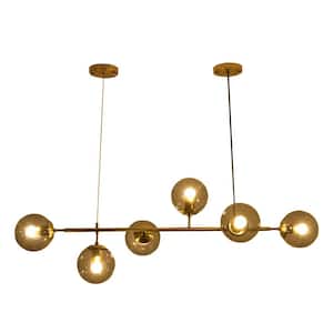 6-Light Modern Branch Metal Gold Chandelier Fixture for Living Room, Bedroom, Kitchen Island with Glass Shade
