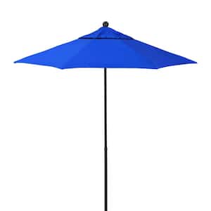 7.5 ft. Black Fiberglass Market Patio Umbrella with Manual Push Lift in Pacific Blue Pacifica Premium
