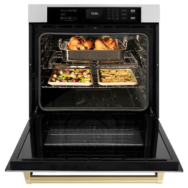Autograph Edition 30 in. Electric Single Wall Oven with Air Fry in Stainless Steel with Champagne Bronze Handle