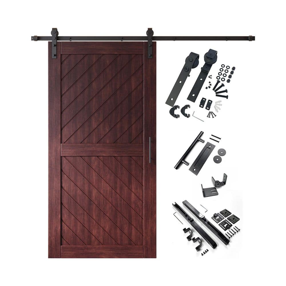 XT3 36 in. x 80 in. C-Panel Red Mahogany Slanted Stripe Design Solid Pine Wood Sliding Barn Door with Hardware Kit price history on PriceWatchPro