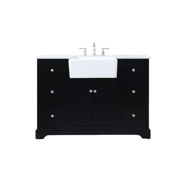 Unbranded Simply Living 48 in. W x 22 in. D x 34.75 in. H Bath Vanity in Black with Carrara White Marble Top