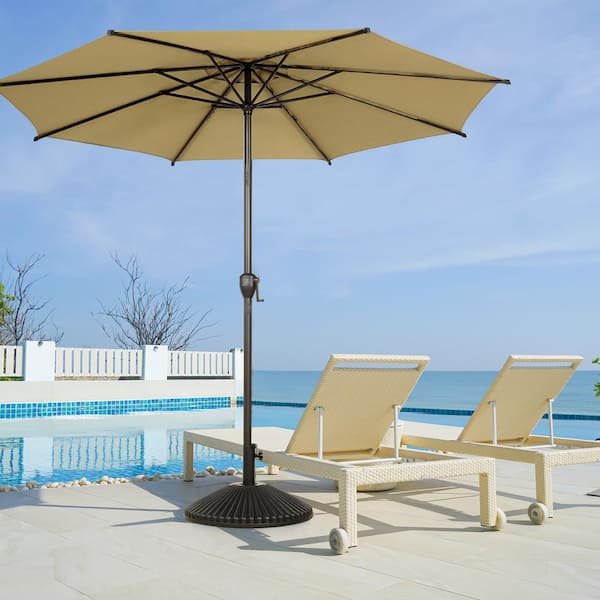 abba patio 11ft patio offset hanging umbrella Abba Patio Lyon 11 ft. Steel Market Horizontal Tilt Patio Umbrella in Brown
