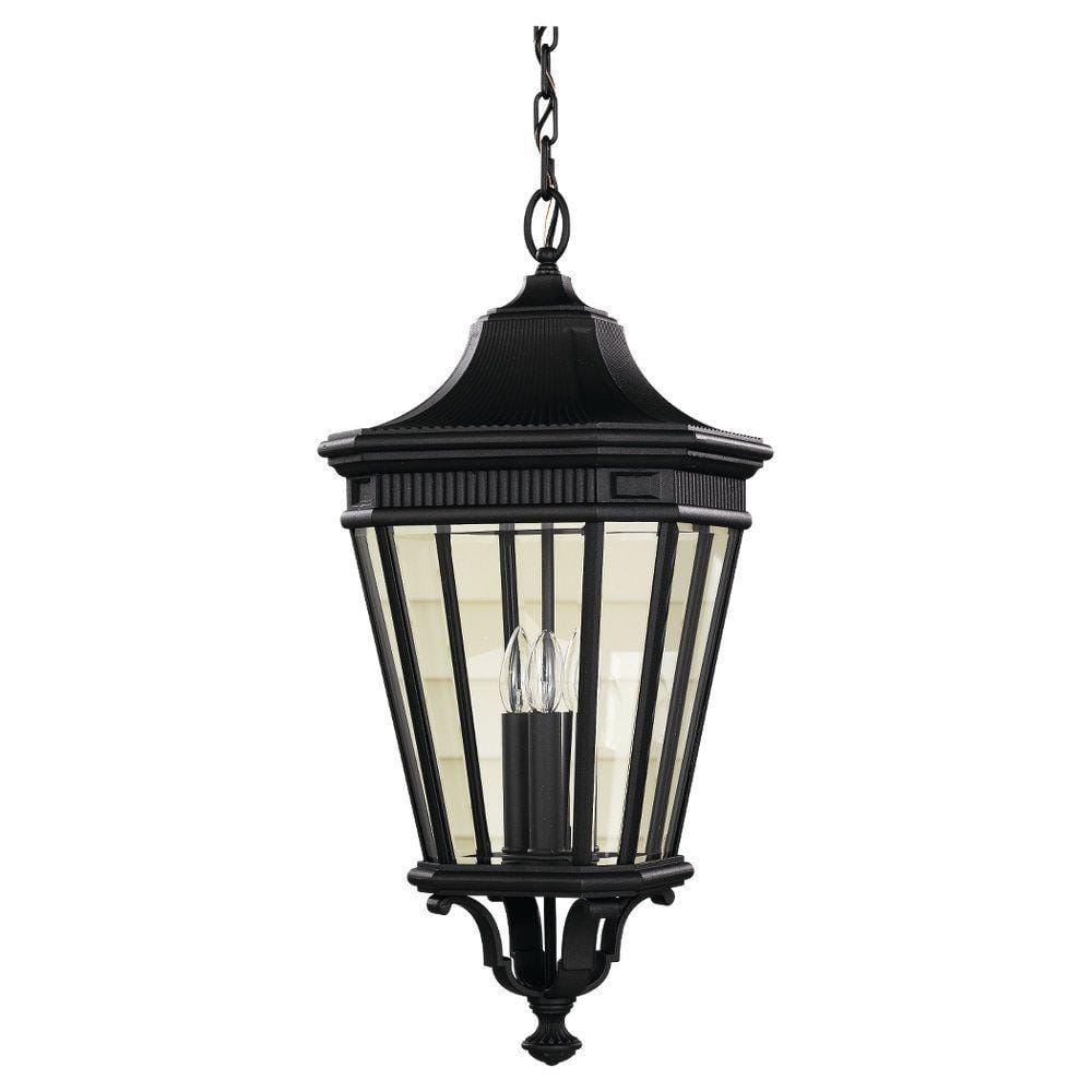 Cotswold Lane 3-Light Black Outdoor Pendant with Clear Beveled Glass
