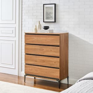 36 in. W. 4-Drawer English Oak Wood Dresser with Angle Iron Legs