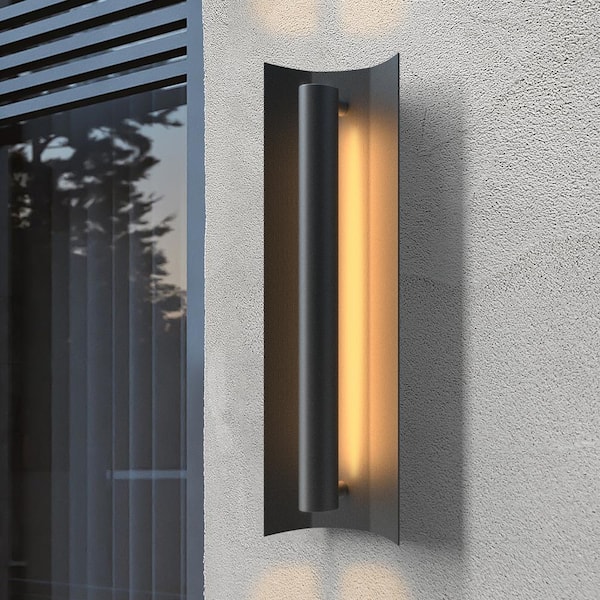 Decorators 20 in. Black Unique Geometric Design Waterproof Integrated LED Outdoor Hardwired Lantern Sconce Fixture