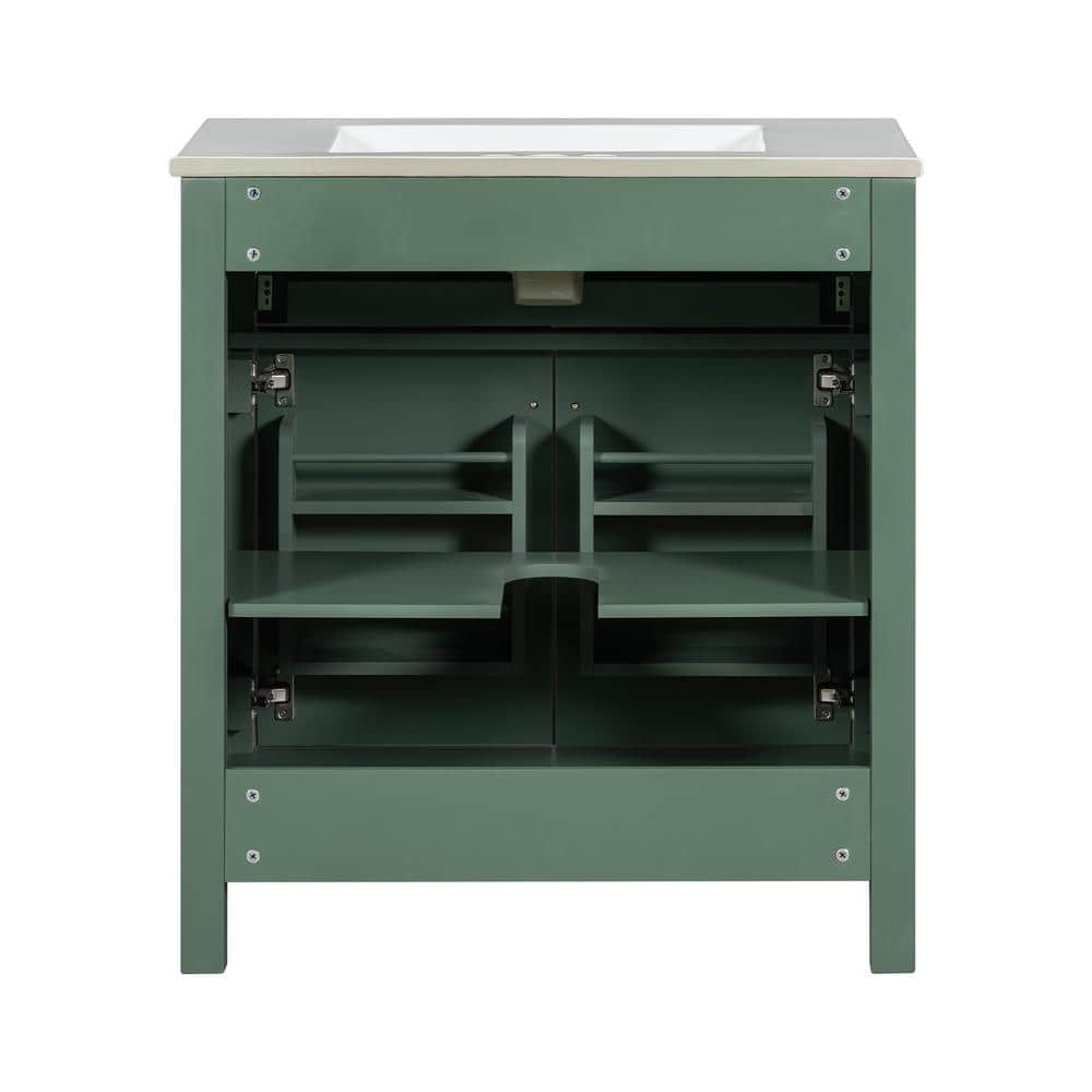 30-Inch Green MDF Freestanding Single Sink Vanity with White Ceramic Top