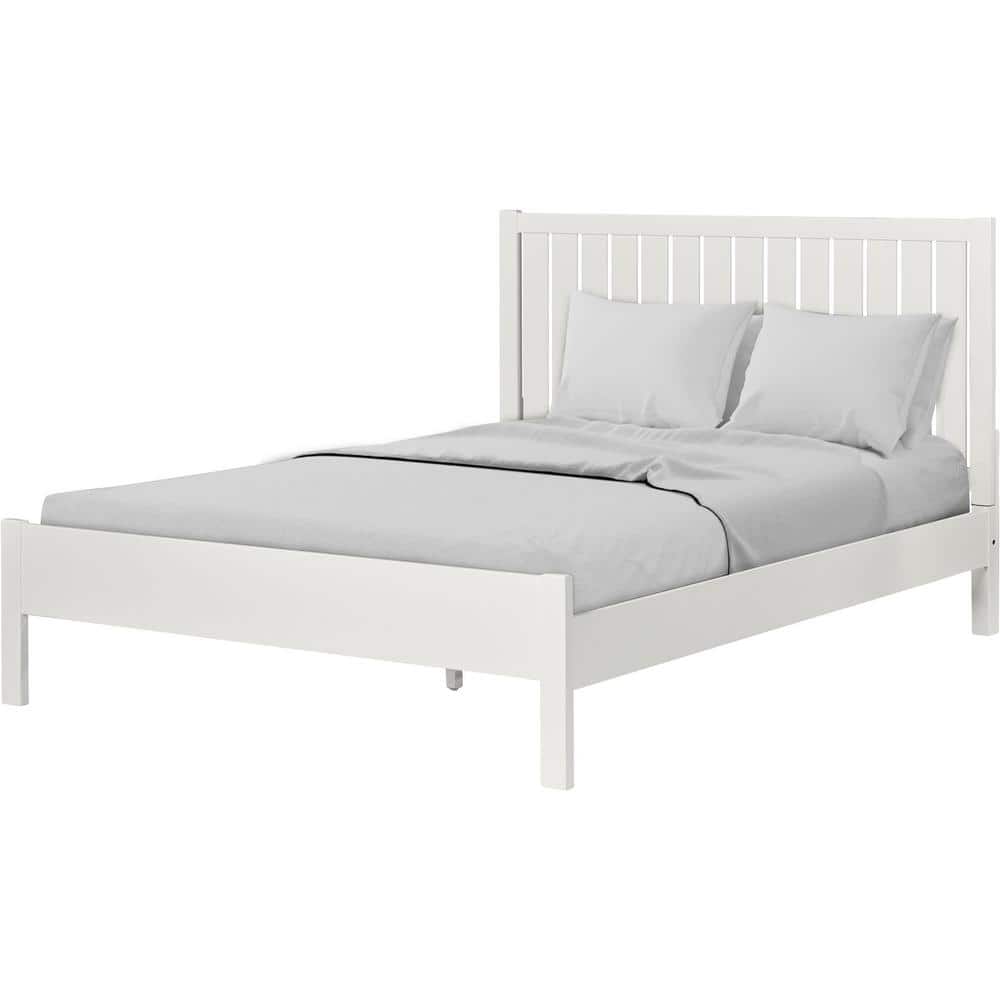 White King Pine Wood Platform Bed with Slatted Headboard