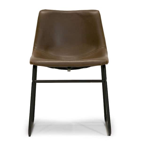 Glamour Home Set of 2 Adan Iron Frame Side Chair Dark Brown Faux Leather 17.5 in. Dining Chair
