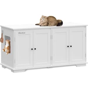 Modern Cat Litter Box Enclosure for 2 Cats, Hidden Litter Box Furniture, Indoor Cat Washroom Bench for Living Room White