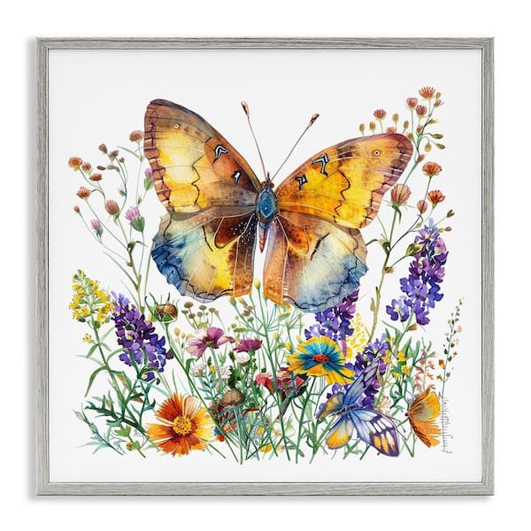 Mixed Butterfly Garden by LSR Design Studio Gray Framed Animal Giclee Art Print 12 in. x 12 in.