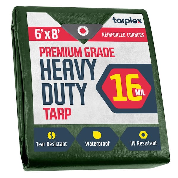 Tarplex 6 ft. x 8 ft. Super Heavy-Duty Hunter Green 16 mil Poly Tarp, Waterproof UV Resistant for Patio Pool Cover Roof