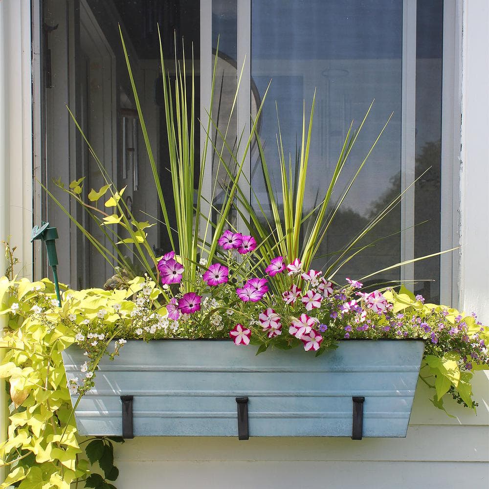 Large Nantucket Blue Galvanized Steel Flower Box