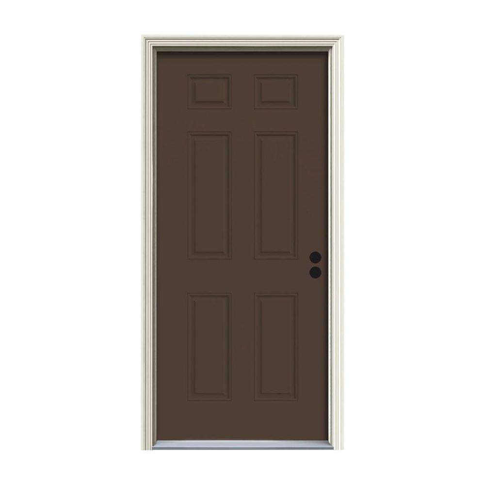 JELD-WEN 36 in. x 80 in. 6-Panel Dark Chocolate Painted Steel