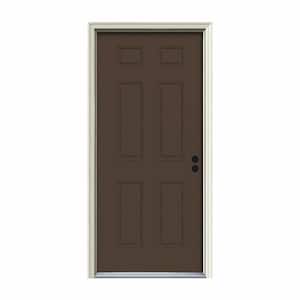 36 in. x 80 in. 6-Panel Dark Chocolate Painted Steel Prehung Left-Hand Inswing Front Door w/Brickmould