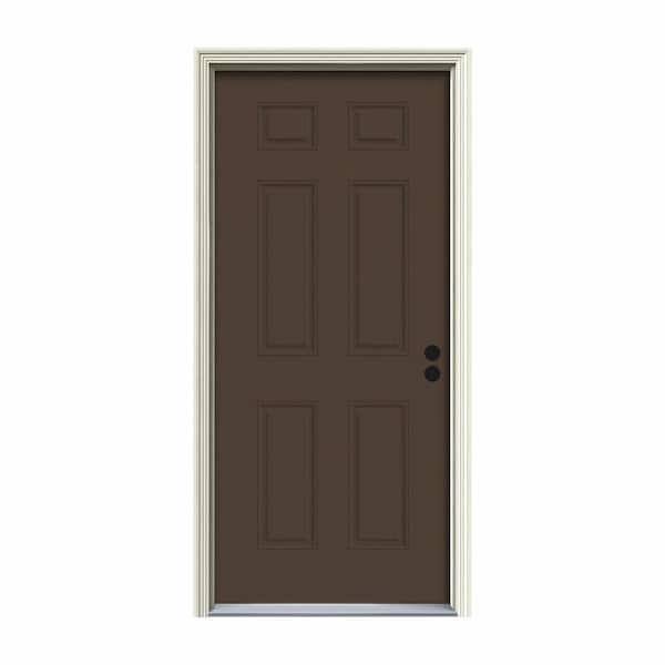 JELD-WEN 36 in. x 80 in. 6-Panel Dark Chocolate Painted Steel Prehung Left-Hand Inswing Front Door w/Brickmould