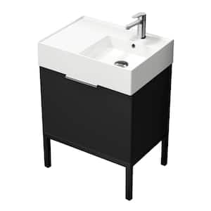 Derin 23.6 in. W x 17.3 in. D x 34.64 in. H Modern Bathroom Vanity in Matte Black With White Ceramic Top