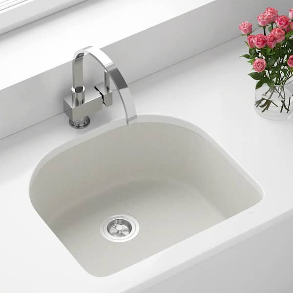 MR Direct White Quartz Granite 25 in. Single Bowl Undermount Kitchen Sink