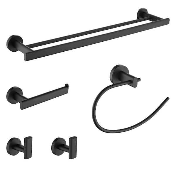 ATKING 5-Piece Bath Hardware Set with Towel Bar Toilet Paper Holder Towel hook in Stainless Steel Matte Black