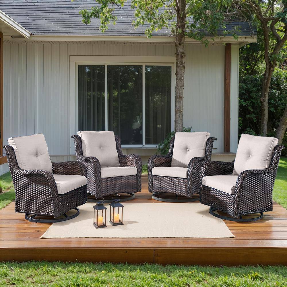 Arcline 4-Piece Brown Wicker Outdoor Swivel Glider Chair with Beige Cushions and rest/Rocking Chairs for Patio/Porch price history on PriceWatchPro