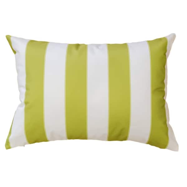 Water-Resistant 14 in. x 20 in. Outdoor and Indoor Stripe Throw Pillow in Lime Green