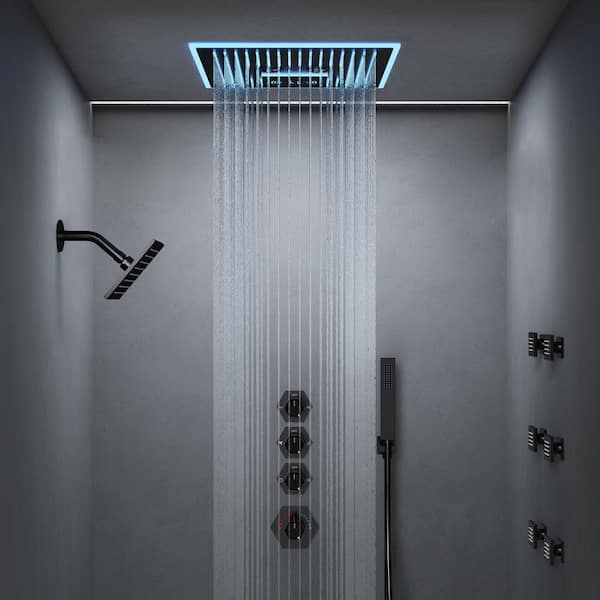 16 in. AuroraMist LED Shower 6-Spray Dual Ceiling Mount Fixed and Handheld Shower Head 2.5 GPM in Matte Black